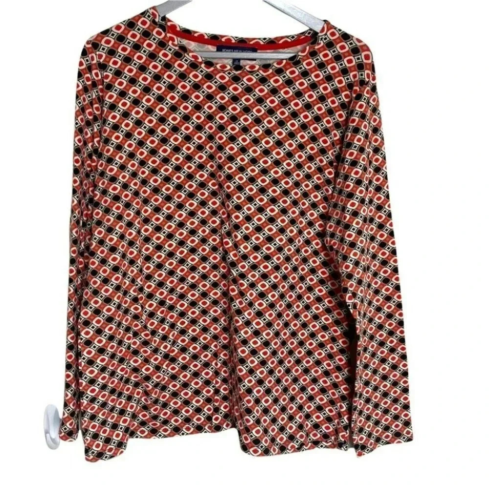Jones‎ New York Signature Woman Top 1X Red Geometric Mod Long Sleeve Tee